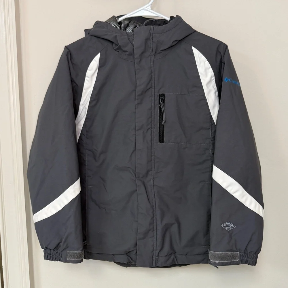 Columbia: Kids Omni Heat Gray / Ivory Insulated Hooded Winter Jacket, Size 10/12